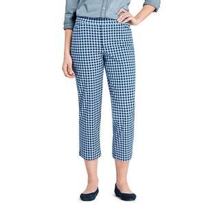 Lands' End Mid Rise Pull On Chino Crop Pants Sof Lake Blue Check 12